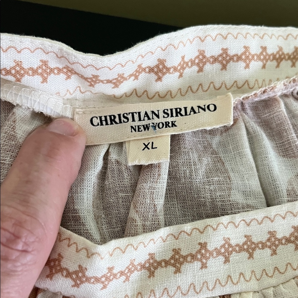 Christian Siriano Cream and Tan Floral Crochet Peasant Top - Picture 2 of 10